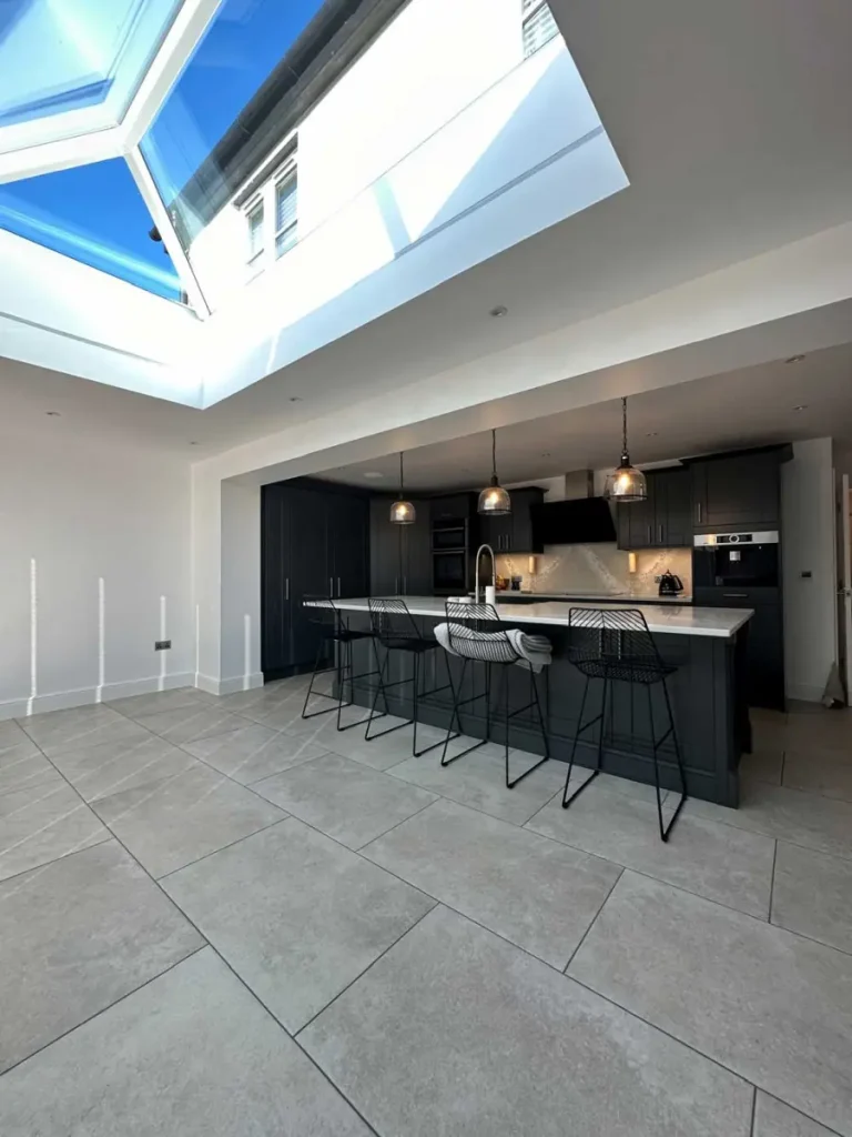 A modern kitchen extension with roof skylight window in Monmouth