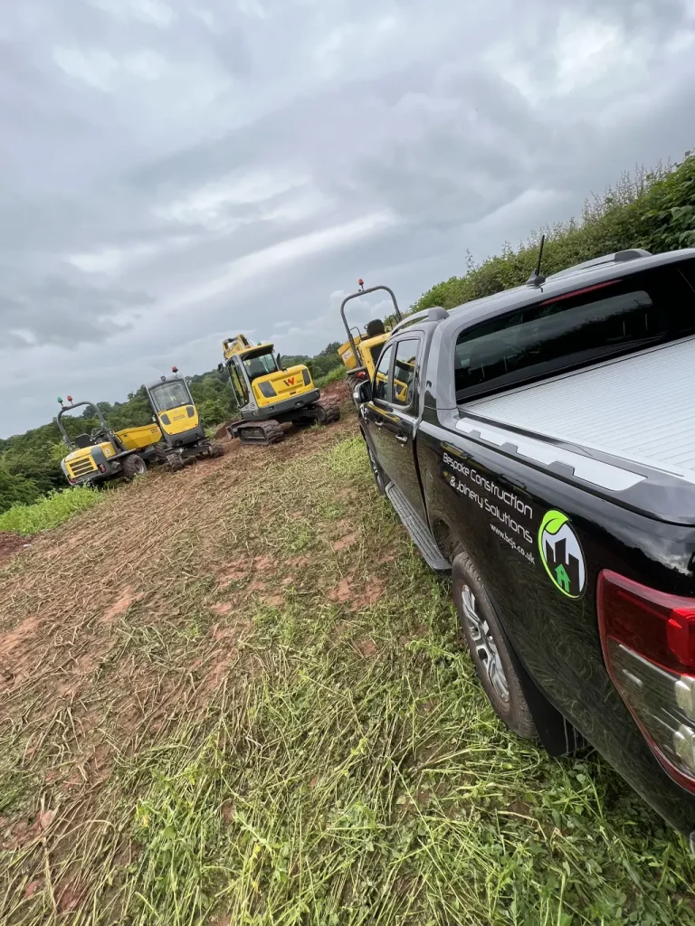 Our vehicle parked by some machinery in Pontypool