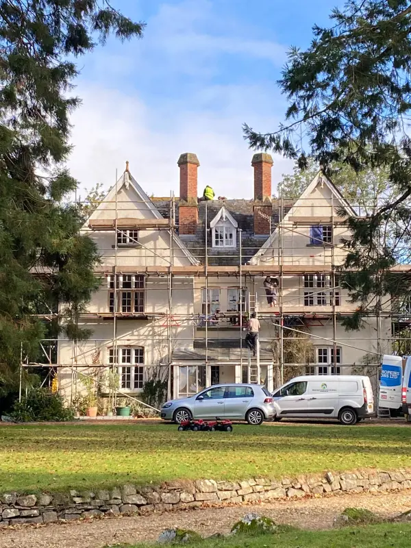 A Monmouthshire old building with scaffold erected